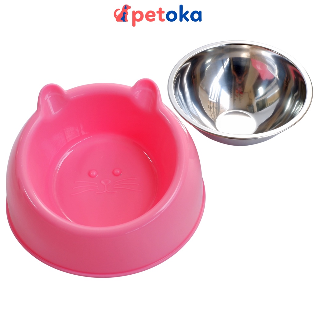 Bát ăn chống gù đơn cho mèo chó thú cưng bằng inox đế nhựa Petoka