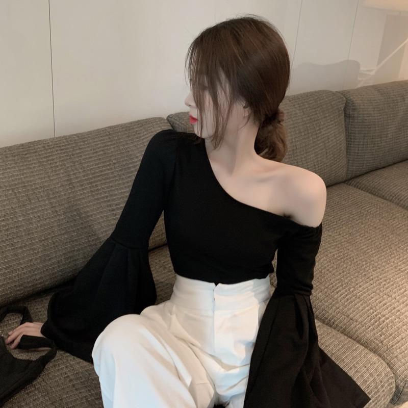COZOK Áo Thun Tay Dài Lệch Vai Quyến Rũ Hợp Thời Trang