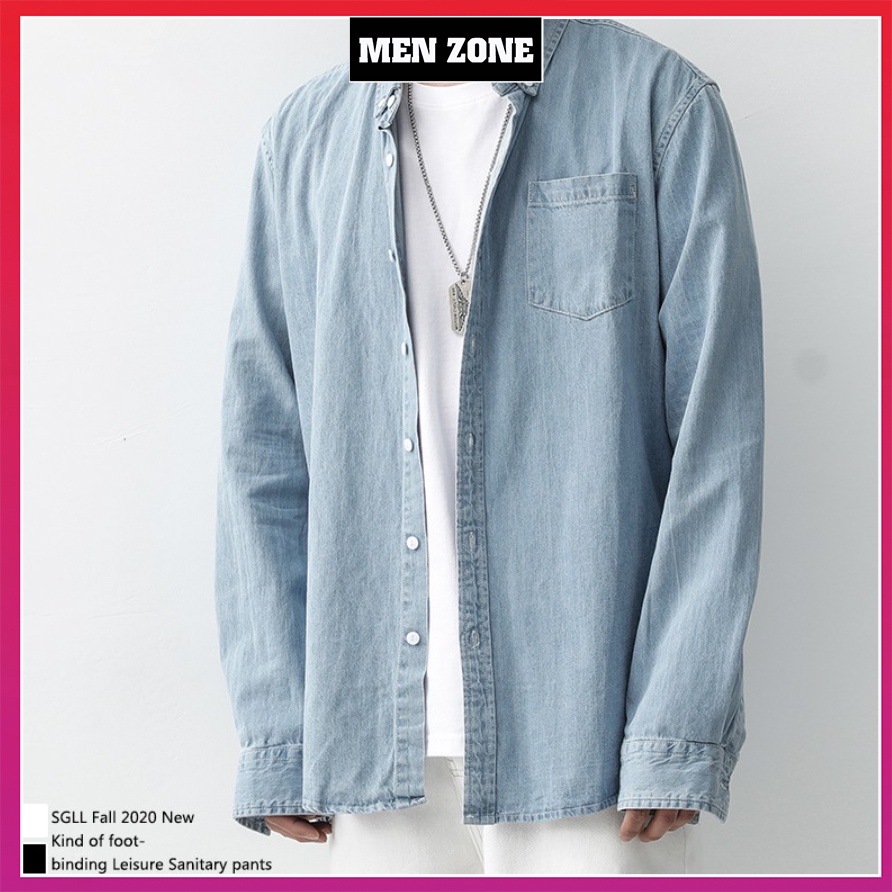 Áo Sơ Mi Denim Nam Cao Cấp Vải Dày Co Giãn