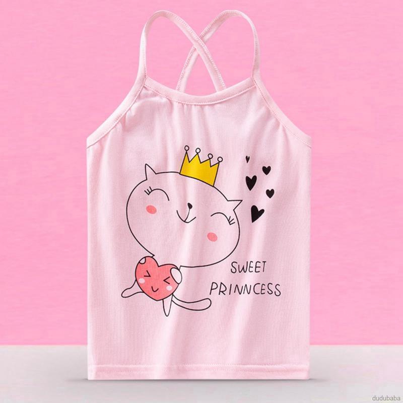 Áo yếm hai dây không tay vải cotton in hình vẽ hoạt họa thời trang mùa hè dành cho bé gái