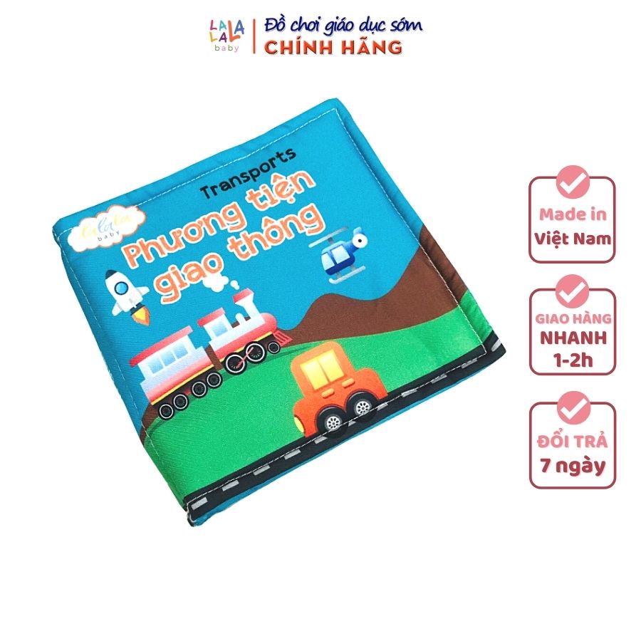 Sách vải Lalala baby, kích thích đa giác quan chủ đề Phương tiện giao thông, kích thước 15x15cm 12 trang