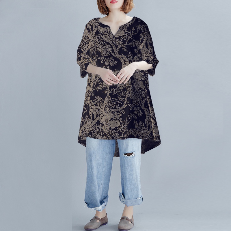Áo kiểu ZANZEA tay ba phần tư cổ chữ V thời trang vintage dành cho nữ