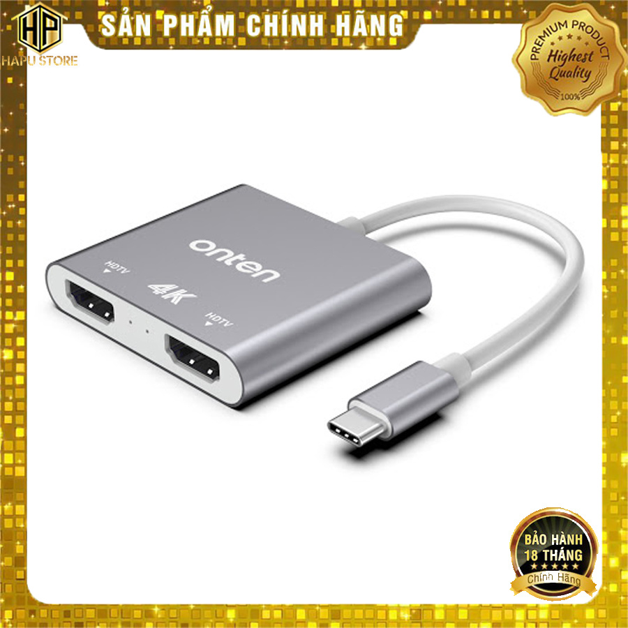 [Mã ELHACE giảm 4% đơn 300K] Cáp USB Type C ra 2 cổng HDMI ONTEN 9175B cao cấp - Hapustore