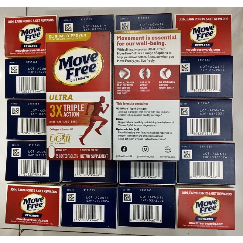 🏃🏻‍♂️🏃🏻‍♀️ Viên Uống Bổ Xương Move Free Joint Health Ultra Triple Action 75 Viên của Mỹ