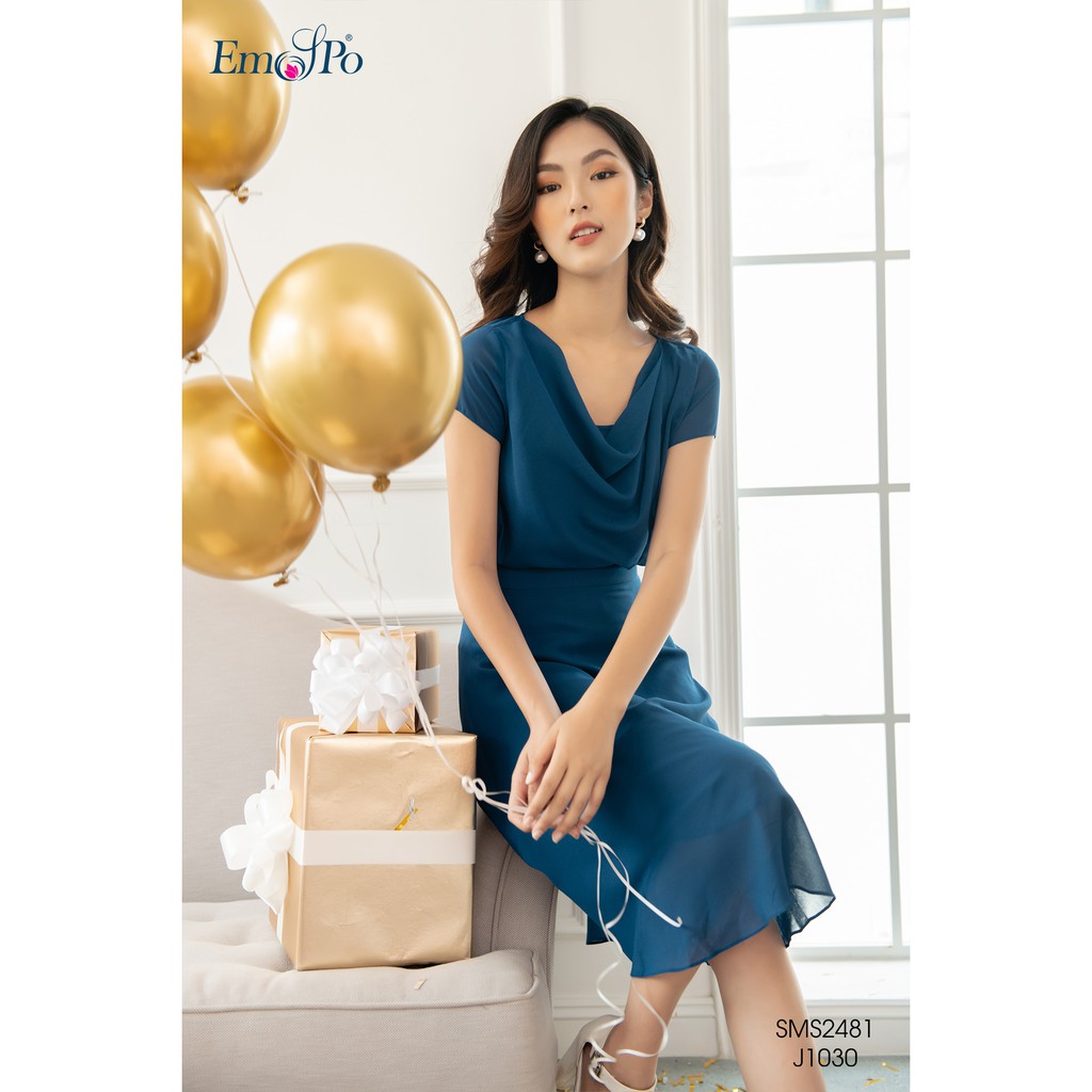 Chân váy xòe, bèo lệch dọc thân juyp Emspo J1030 (Xanh, Hồng)