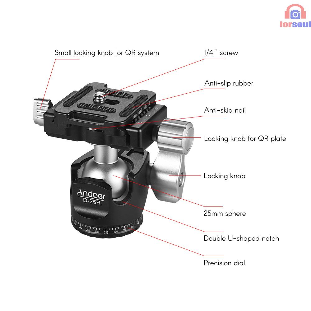 Andoer Chân Máy Ảnh D-25R Cnc Đầu Bi Kép Bằng Hợp Kim Nhôm Chịu Lực Thấp Cho Manfrotto Etc Dslr Ildc Max 10kg | BigBuy360 - bigbuy360.vn