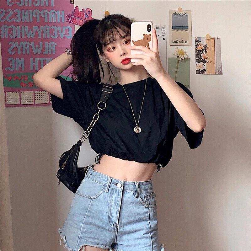 Áo croptop nữ tay ngắn cạp cao Hàn Quốc áo thun JL-TX-33