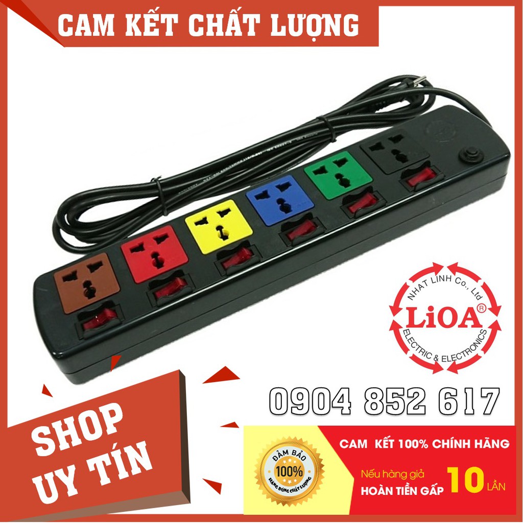 Ổ cắm điện 6 lỗ 6 công tắc LIOA, ~2000W, dây dài 3m, mã:6DOF32N.