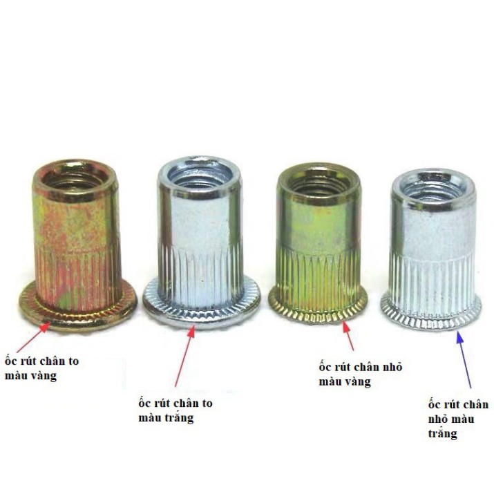 Combo 50c Ốc tán rút chân nhỏ M4 thép mạ