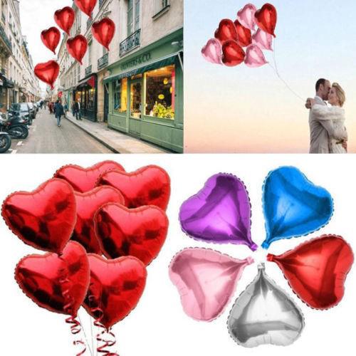 5 Bong Bóng Nhôm 10 "Hình Trái Tim Dùng Trong Trang Trí Tiệc Cưới, Sinh Nhật
