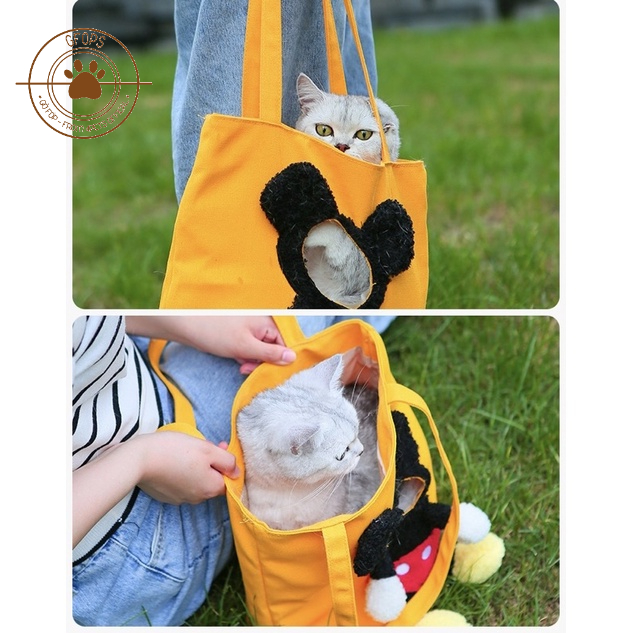 Túi tote vận chuyển cho chó mèo, thú cưng siêu chất liệu canvas dễ thương - Canvas bag cat