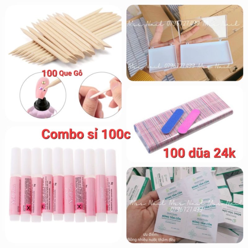 Combo Nail box, phụ kiện nail box, Full phụ kiện nailbox 50, 100 dũa mini , bông tẩm cồn , que gỗ