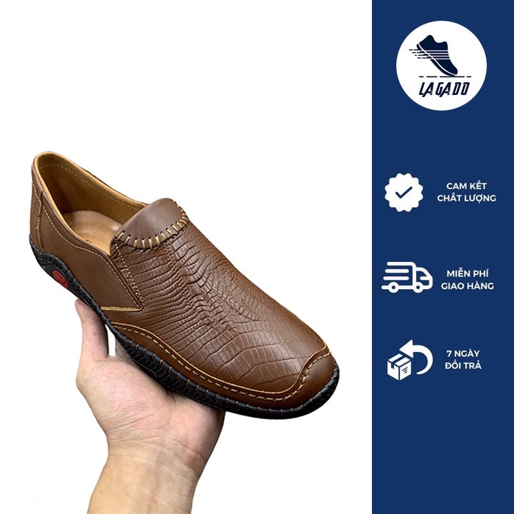 Giày lười nam da bò thật in vân nổi siêu đẹp hàng thiết kế trẻ trung năng động chống bong nổ da