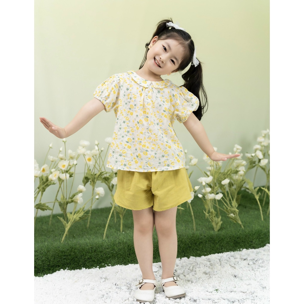 Bộ quần áo bé gái vải thô đũi tay ngắn quần đùi Opkids O.pkids O.p kids Op kids 1,2,3,4,5,6,7 tuổi