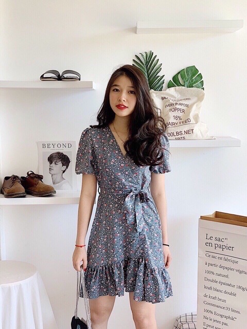 [Mã FAGREEN1505 giảm tới 30K đơn 99K] ĐẦM HOA NHÍ XANH ĐẮP CHÉO CỘT EO ( KÈM ẢNH THẬT) | BigBuy360 - bigbuy360.vn