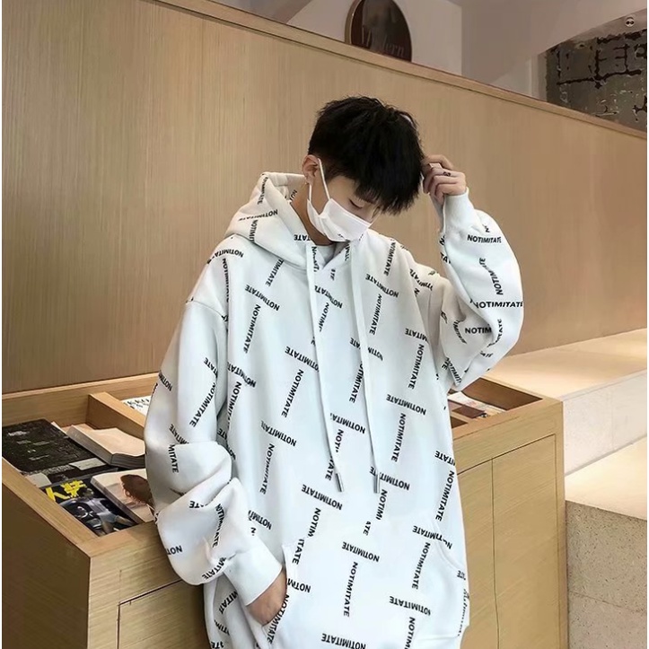 Áo Hoodie Dáng Rộng In Họa Tiết Đơn Giản Thời Trang Hong Kong Cho Nam