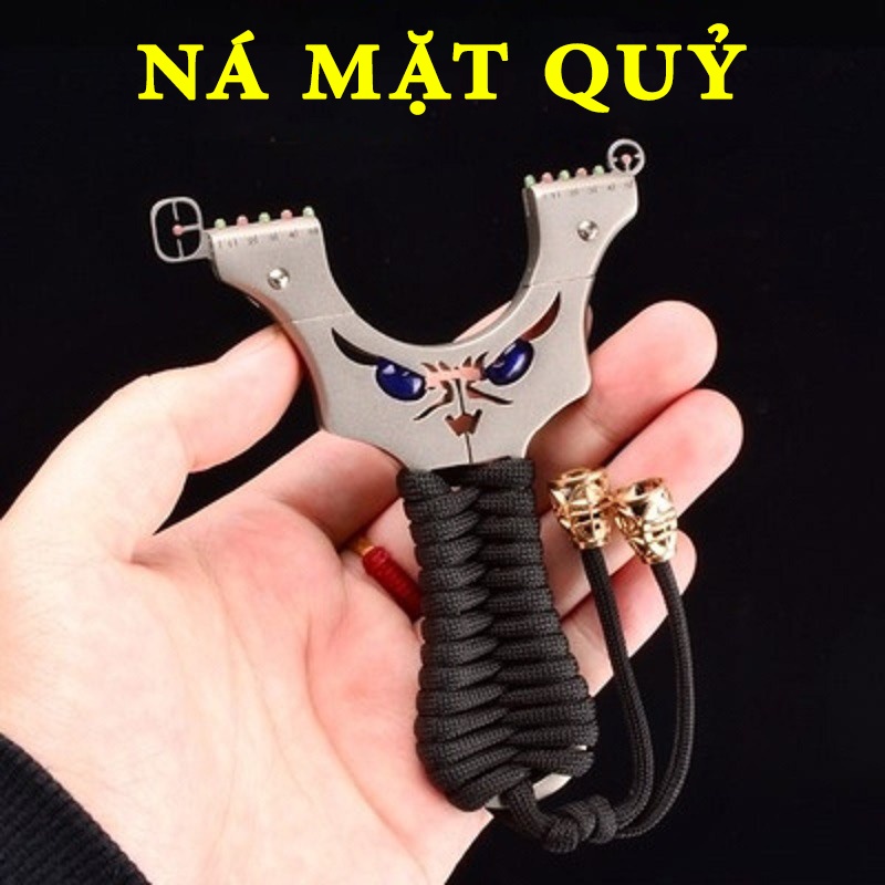 Ná cao su mặt quỷ- Inox 440 phun nhám, tặng kèm thước ngắm thủy lực,lục giác, ốc vít, dây cuốn ná sẵn