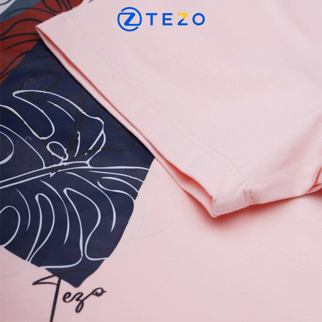 Áo phông nữ cổ tròn in hoạ tiết lá Tezo năng động thoải mái 2205APOT02