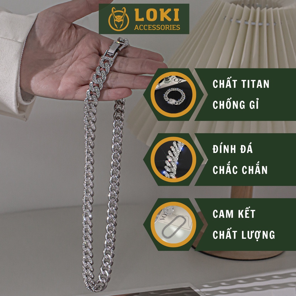 Dây chuyền lắc tay nam nữ unisex Cuban đá Loki Accessories hiphop đính đá lấp lánh thép titan không gỉ  - Cuban đá