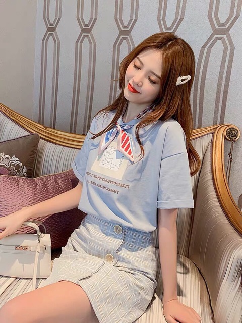 Áo phông ngắn tay xuân hè 2019 nữ lửng phiên bản Hàn Quốc