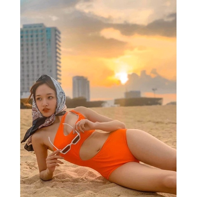 [ CÓ SẴN+ FREESHIP] Bikini liền mảnh CUT EO  sexy màu cam sang chảnh