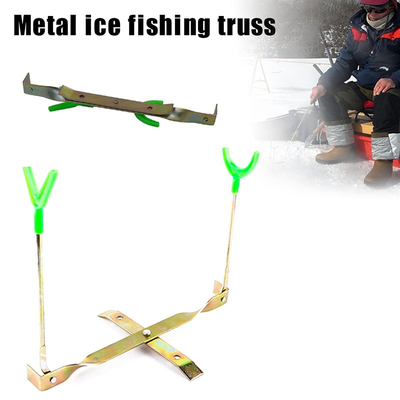 【NeLV】Câu cá trên băng câu cá mùa đông Khung đôi đầu đóng mở Giàn câu cá bằng kim loại Dụng cụ câu cá chuyên nghiệp