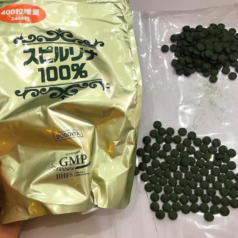 Tảo xoắn túi spirulina 2400 viên, tảo xoắn spirulina Nhật Bản dạng túi