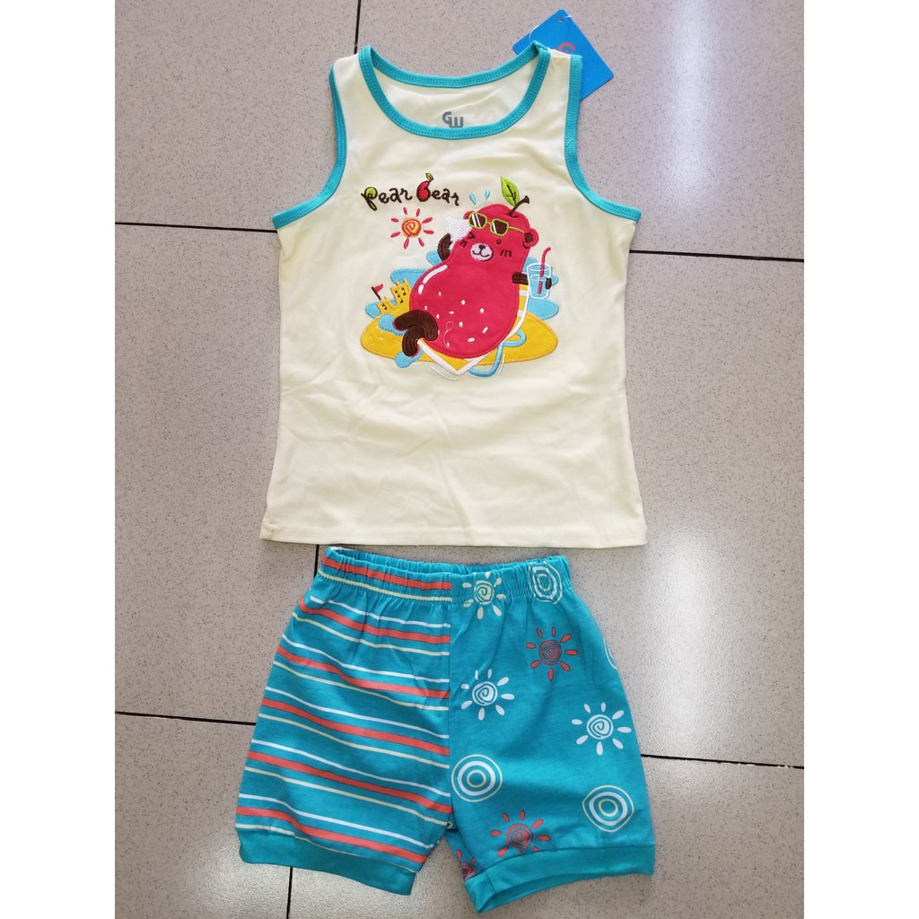 Bộ thun mùa hè thêu Gấu Hồ lô tắm biển