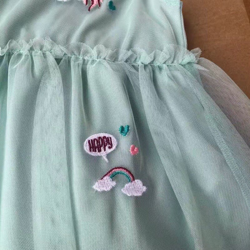 Váy đầm cho bé gái vải voan dáng xòe công chúa thêu ngựa pony size 2-7 tuổi  hàng xuất dư