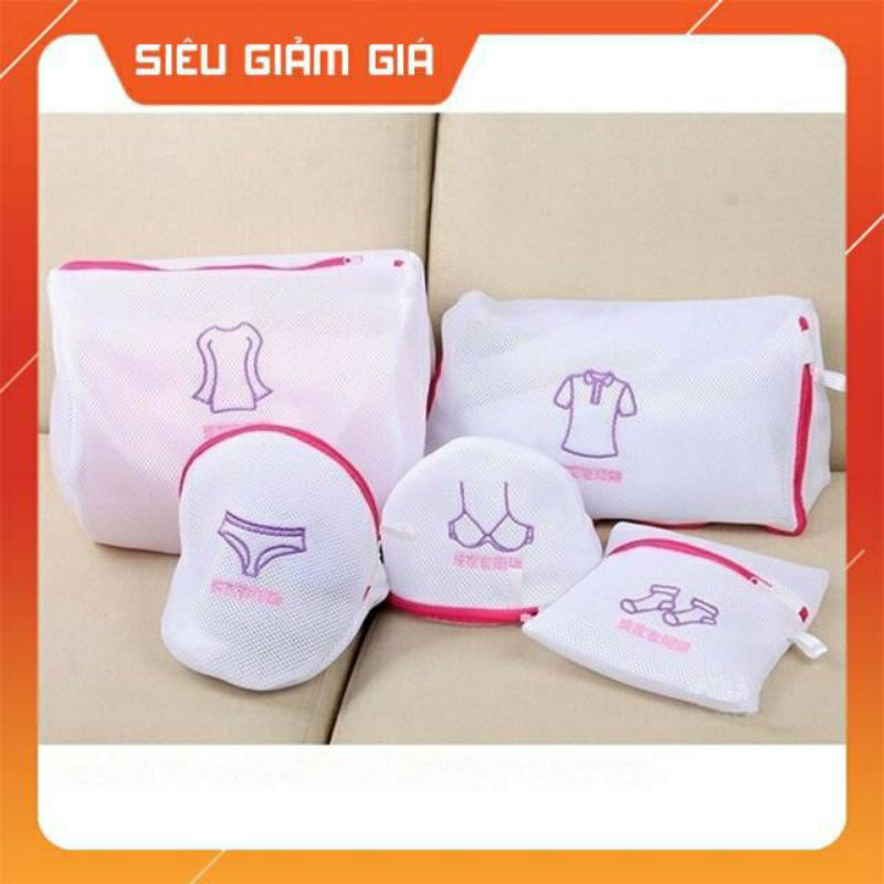 SET 5 TÚI GIẶT QUẦN ÁO THÔNG MINH TRẮNG IN HÌNH DÀY DẶN