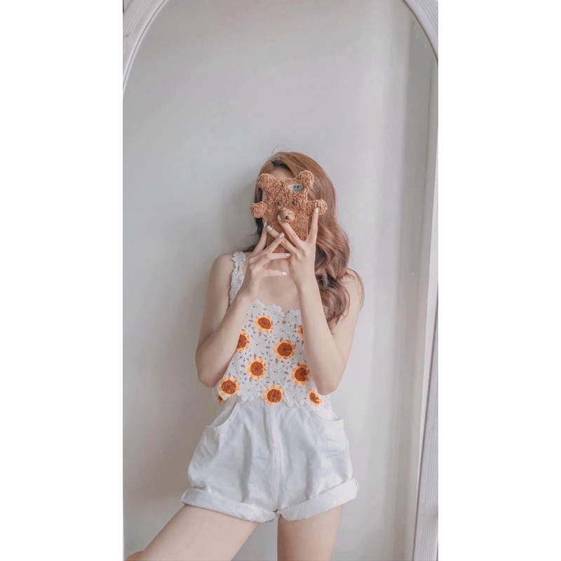 Áo 2 dây ren hoa hướng dương siêu xinh