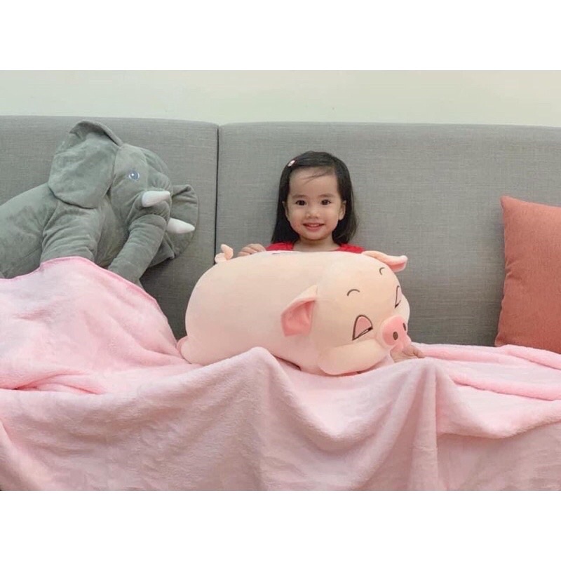 Sét Chăn Gối Heo Văn Phòng Hình Lợn Con Dễ Thương - Chăn Gối 2in1 Hình Heo Con, Heo Hồng 50cm Kèm Mền Màu 1m7