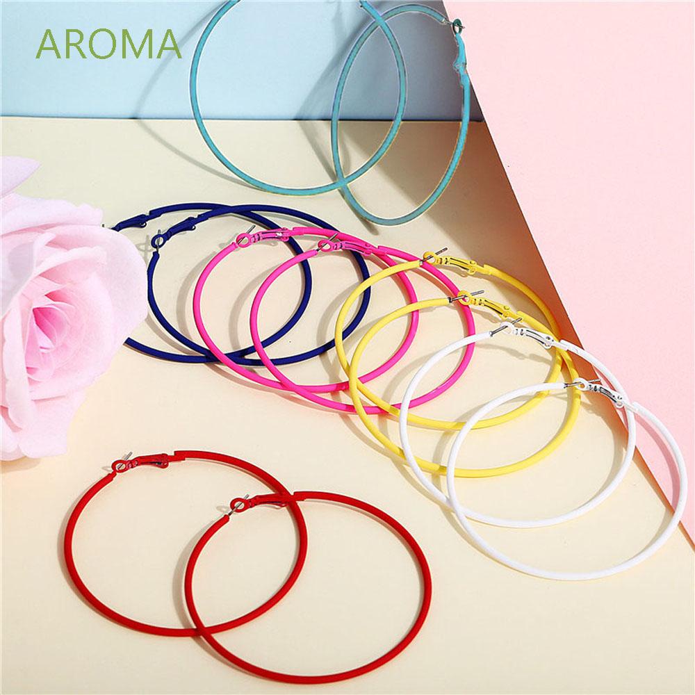 AROMA Classic Hoop Earrings Blue Yellow Green Fashion Accessories Ear Studs Diameter 6CM Women Big Circle Party Wedding Candy Color Jewelry/Multicolor