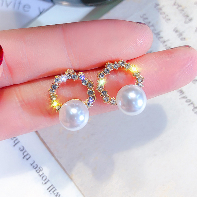 S925 Silver Needle Three Small Fragrant Pearl Diamond Earrings Female Korean Net Red Same Temperament Earring Earrings JewelryJP5