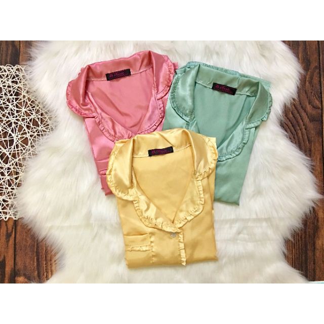 Bộ ngủ Phi lụa nhún bèo tay dài tiểu thư | BigBuy360 - bigbuy360.vn