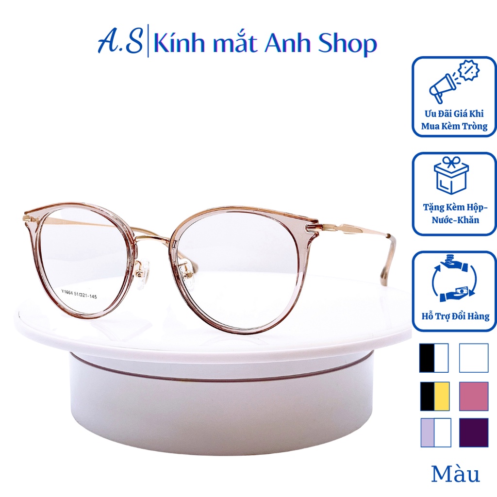 Gọng kính tròn thời trang chất liệu nhựa kết hợp kim loại dày dặn chắc chắn 1664