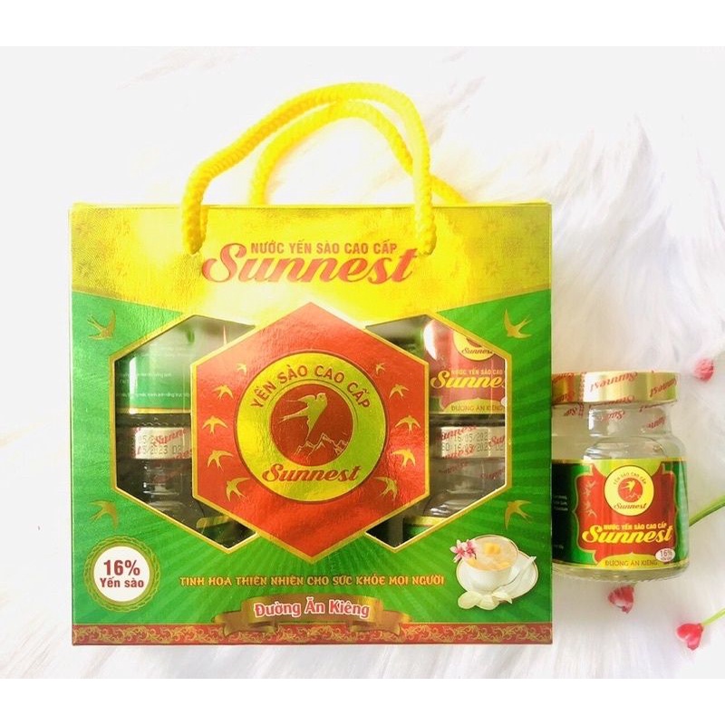 Hộp Yến sào cao cấp SUNNEST dành cho người ăn kiêng, tiểu đường,  hộp 6 hũ x 70ml, 16% Yến