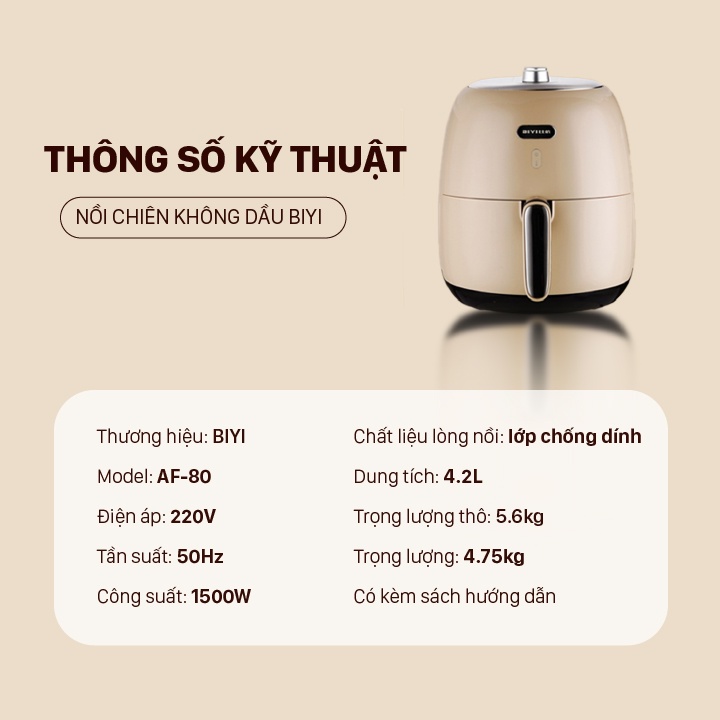 Nồi chiên không dầu BIYI AF80A 4.2L1500W