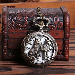 Đồng hồ quả quýt chạm khắc hình chó sói