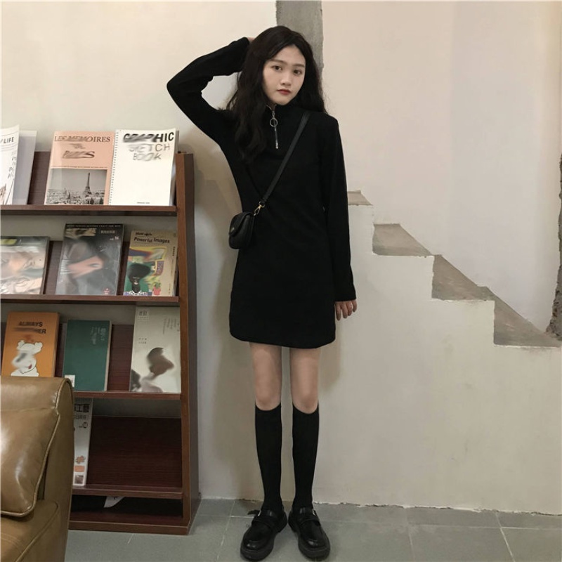 Đầm PERTY dáng ôm màu đen phong cách Hàn Quốc thời trang mùa thu cho nữ