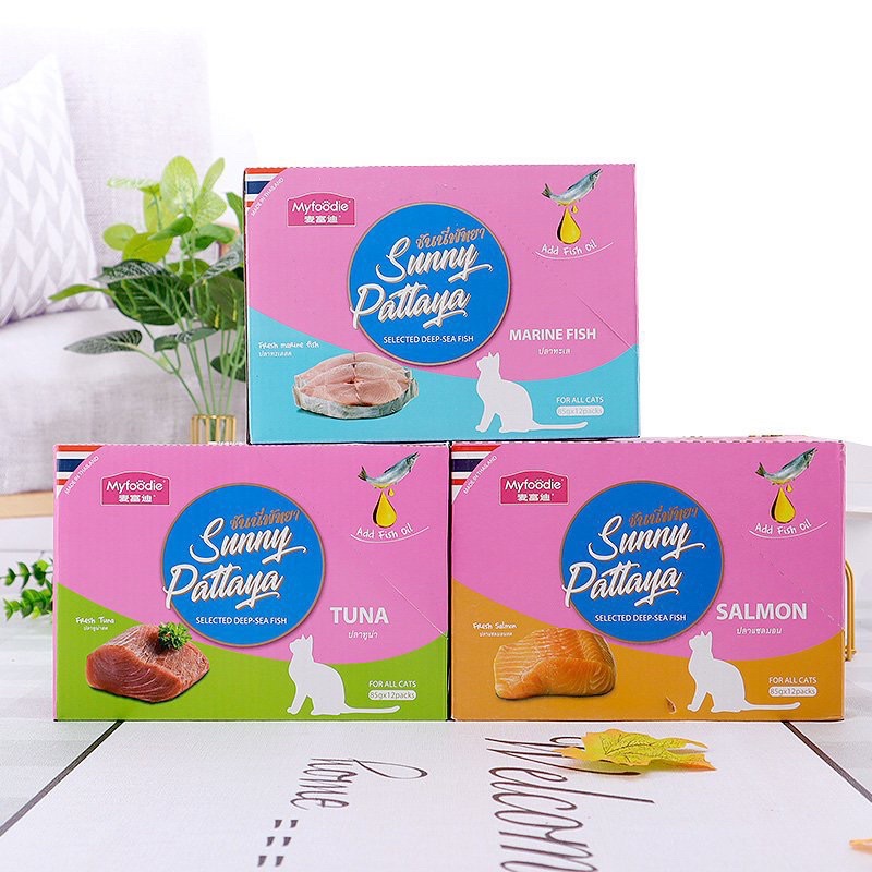 Pate cho mèo Pattaya hồng đậm thêm dầu cá thùng 12 gói (85g)