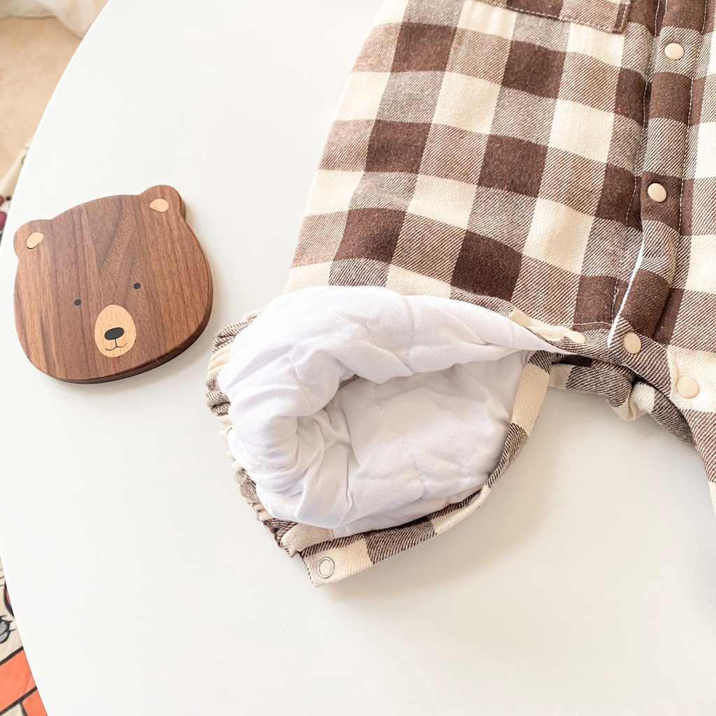 Bộ áo liền quần Sanlutoz dành cho bé trai sơ sinh thiết kế tay dài vải cotton họa tiết sọc ca rô