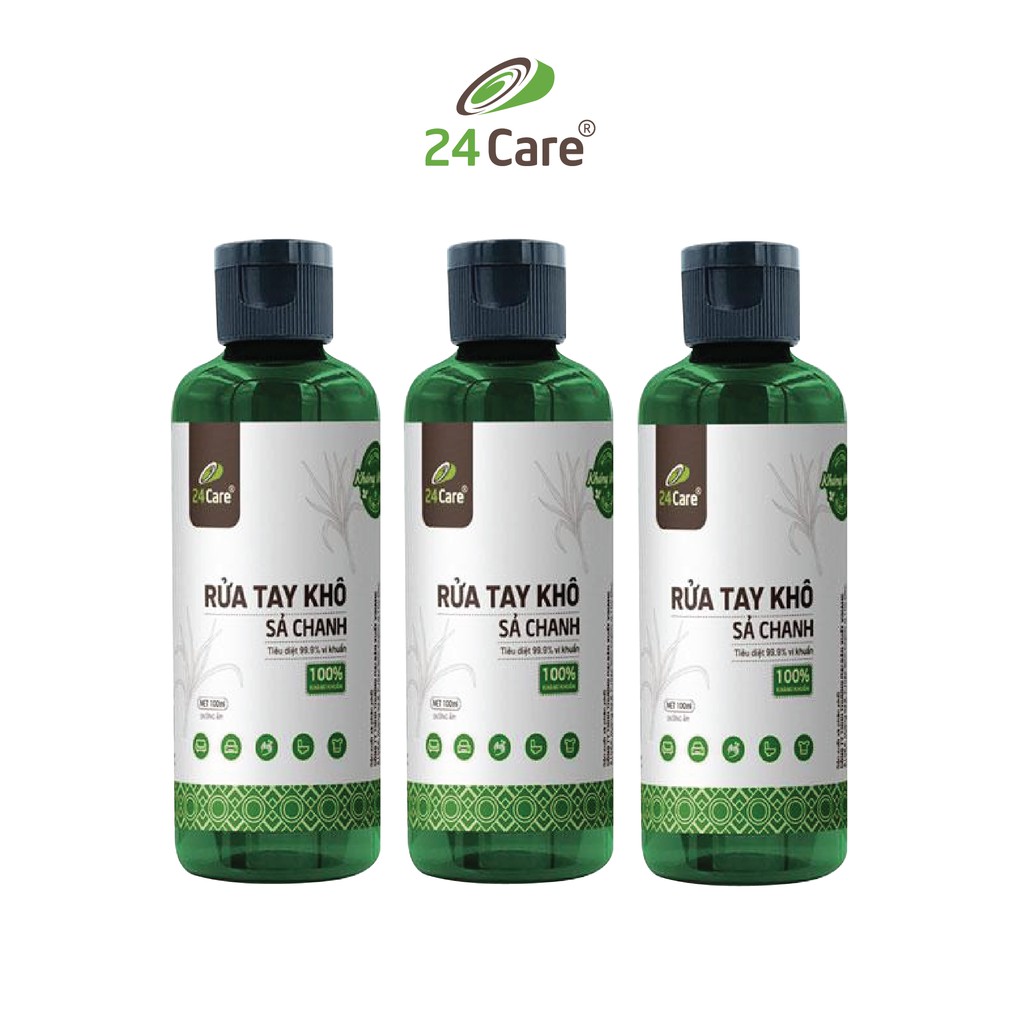 Combo 3 Nước rửa tay khô tinh dầu Sả Chanh 24Care 100ML– không cần rửa lại với nước, diệt khuẩn 99,9% | BigBuy360 - bigbuy360.vn