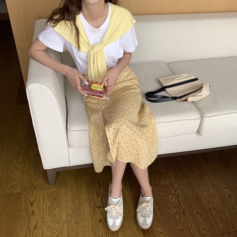 Chân váy Midi Dài Voan hoa Xẻ tà Thanh lịch Lưng cao Form chữ A Mùa Hè Ulzzang Hàn Quốc Váy Dài Midi Cạp cao Thời trang | BigBuy360 - bigbuy360.vn