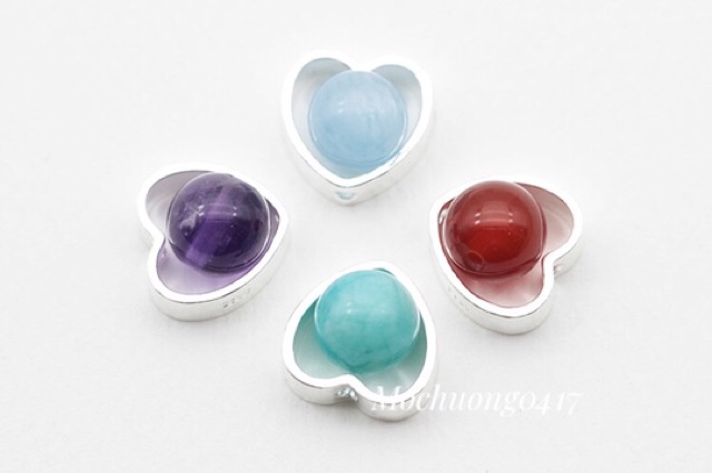 [S925] Charm bạc khung đá hình trái tim - MH349