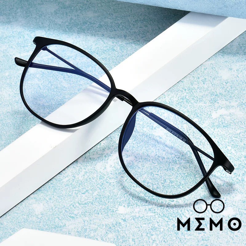 Mắt kính cận nam MEMO gọng tròn, càng kính kim loại mảnh nhẹ phong cách thời trang Hàn Quốc màu đen-R22