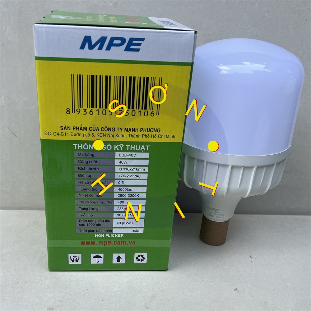 Bóng đèn led bulb MPE công suất 40W ánh sáng trắng, ánh sáng vàng