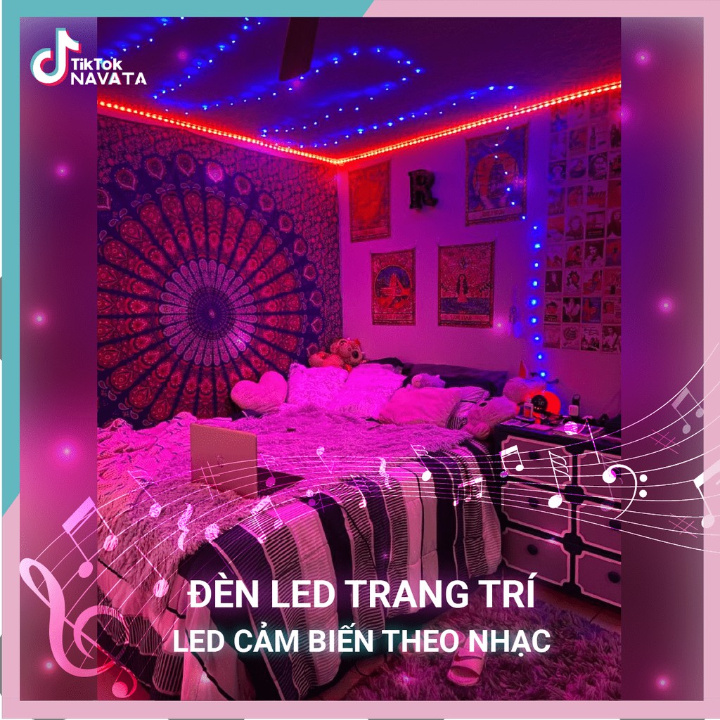 Đèn Led RGB Cảm biến Nhạc 5m, đèn trang trí nháy theo nhạc