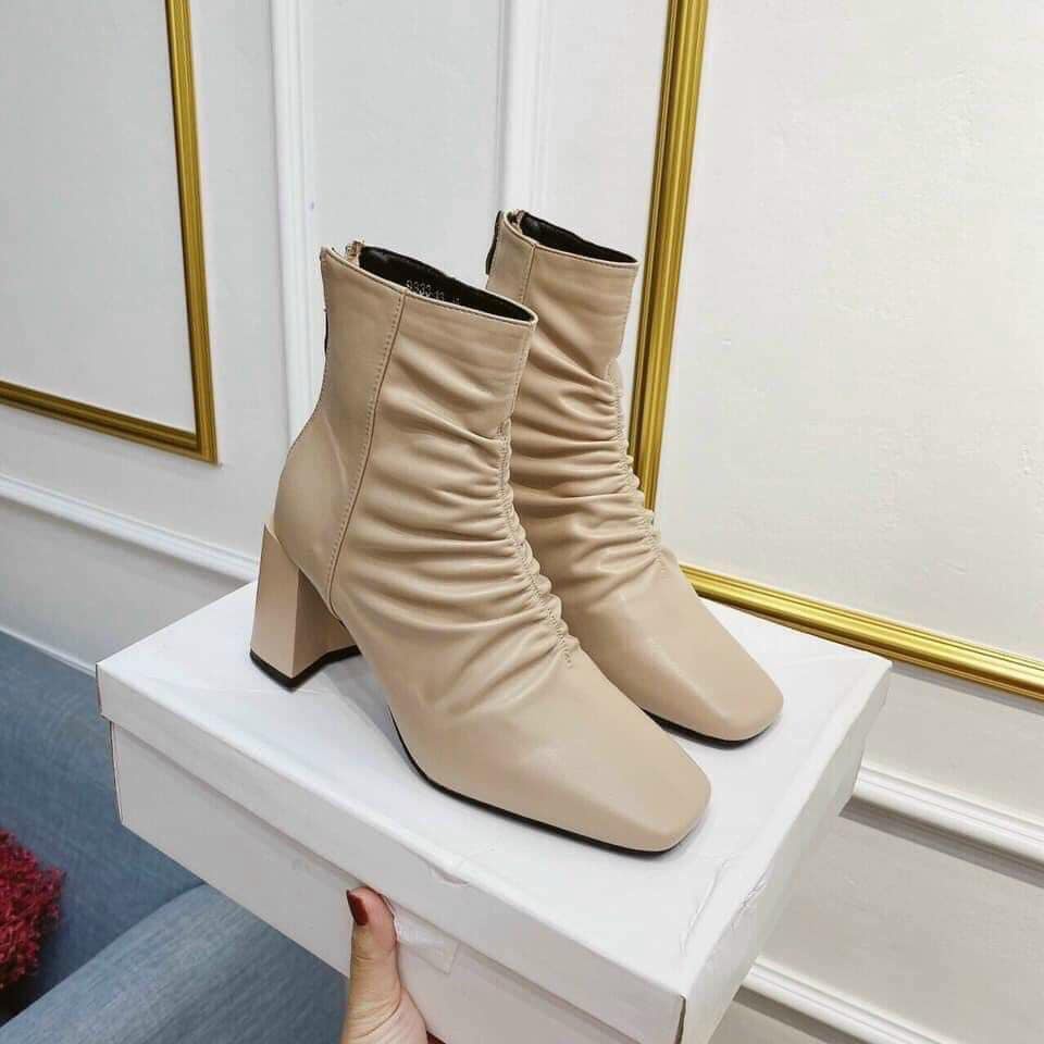 Bốt cổ ngắn da nì zúm nhăn