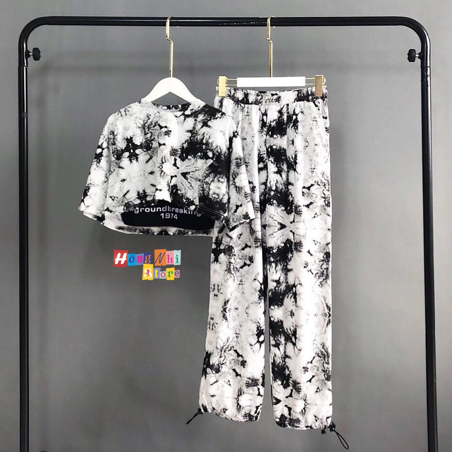 Áo Croptop Loang Màu Xanh Đen Kèm Bra Tay Lỡ Dáng Rộng Oversize Ulzzang - MM